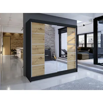 Šatní skříň Posuvná skříň Bar V, Barva: černá/dub artisan, Osvětlení: bez osvětlení MIRJAN 5903211121975