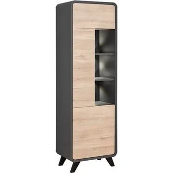 Obývací stěna ImportWorld Vitrína Noudr - vysoká, antracit / dub kronberg PVC