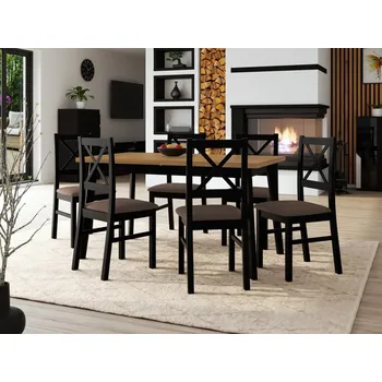 Nábytek Stůl se 6 židlemi - AL43, Barva dřeva: dub grandson - L, Potah: Soro 28, Barvy nožiček: černá MIRJAN 5903211268359