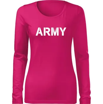 Dámské tričko DRAGOWA Slim dámské tričko s dlouhým rukávem army, růžová 160g / m2
