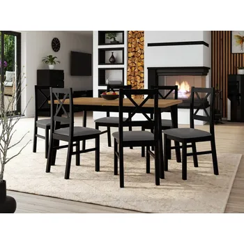 Jídelní stůl Stůl se 6 židlemi - AL43, Barva dřeva: dub grandson - L, Potah: 26x - Kronos 22, Barvy nožiček: černá MIRJAN 5903211249907