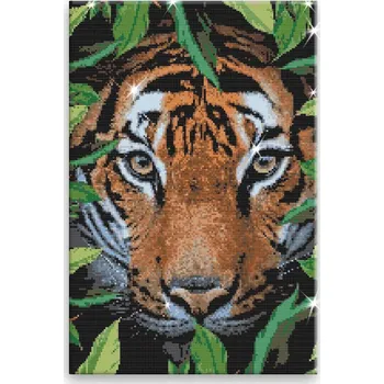 Diamantové malování Diamantové malování - Tygr na lovu - 40x60 cm, bez dřevěného rámu - CZ výroba