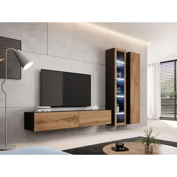 Nábytek Obývací stěna Zigo III, Osvětlení: osvětlení LED - modré, Barva: černý / wotan MIRJAN 5903211079030