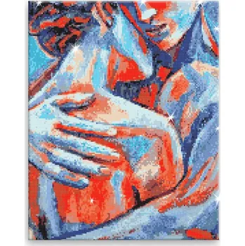 Diamantové malování Diamantové malování - Červenomodré objetí - 40x50 cm, bez dřevěného rámu - CZ výroba