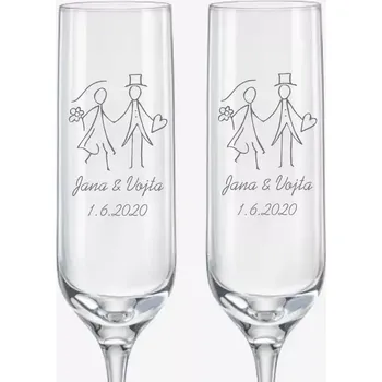 Sklenice Svatební skleničky na sekt Novomanželé, 2 ks (Do poznámky v nákupním košíku napište jména novomanželů a datum svatby)