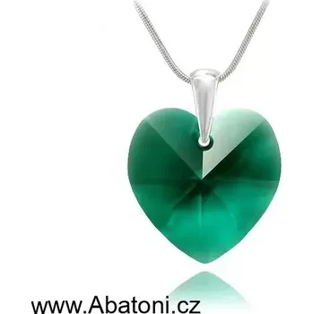 Náhrdelník Swarovski Elements Heart krystal 14mm - Stříbrný náhrdelník (přívěsek + řetízek) zelené srdce, srdíčko 32020.5 Emerald (zelená tmavá, smaragdová, brčálová)