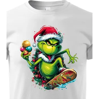 Chlapecké tričko Dětské tričko Grinch na skateboardu, Barva Bílá, Velikost 158 cm/12 roků, Canvas Dětské tričko Bezvatriko.cz 2383