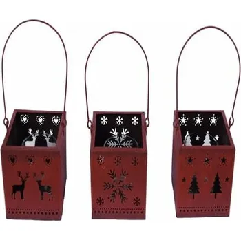 Svícen Svícen/Lucerna strom/vločka/jelen, červená, 7,5x8x7,5cm, balení obsahuje 3 kusy!|Ego Dekor