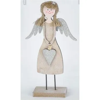 Vánoce Anděl se srdíčkem na podstavci, přírodní, 10,5x30,5x4,5cm, ks|Ego Dekor