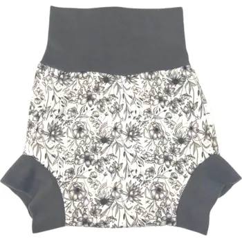 Plenkové kalhoty Breberky Natahovací svrchní kalhotky PUL - Květy black and white VELIKOST: XL (12-18kg)