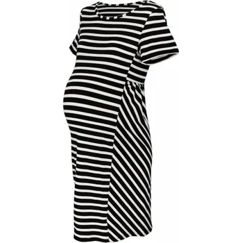 Dámské šaty Be MaaMaa Těhotenské proužkované šaty s kr. rukávem - černá/ecru, vel. XL; XL (42)