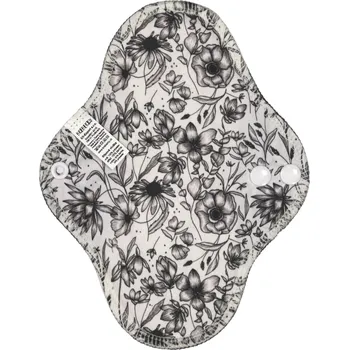 Menstruační vložka Breberky Slipová vložka (PUL) - Květy black and white, černý velur (kojenecký plyš)