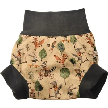 Plenkové kalhoty Breberky Natahovací svrchní kalhotky PUL - Vlk na koloběžce VELIKOST: S (4-7kg)