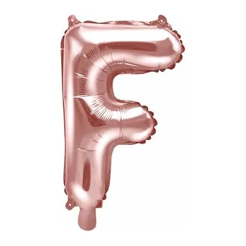 PartyDeco Fóliový balónek Mini - Písmeno F 35cm růžovo-zlatý