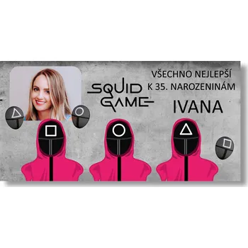 Personal Narozeninový banner s fotkou - Squid game Rozměr banner: 130 x 65 cm