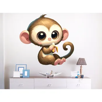 Samolepící dekorace Roztomilý opičák samolepka na zeď arch 45 x 42 cm