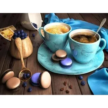 Diamantové malování Diamond art/Huacan - Modré šálky a makronky