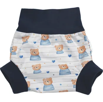 Plenkové kalhoty Breberky Natahovací svrchní kalhotky PUL - Medvěd námořník VELIKOST: S (4-7kg)