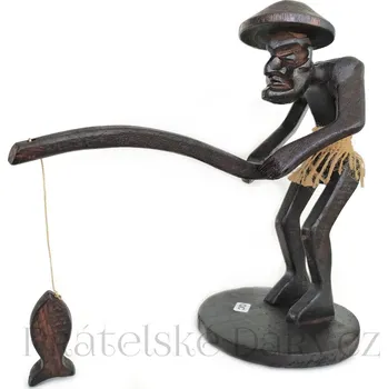 Soška Primitiv Rybář - Ryba / Dřevo 22cm
