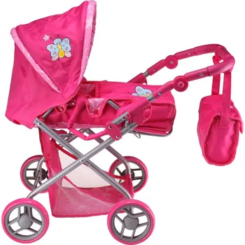 Kočárek pro panenku BonCare Kombinovaný Monika - růžový s motýlkem