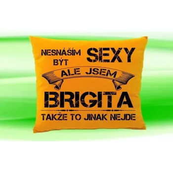 Dekorativní polštářek Polštář se jménem BRIGITA Medový (polštářek nesnáším být sexy ale jsem ???)