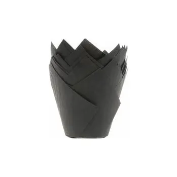 Černé papírové košíčky na muffiny tulipán 200ks - House of Marie