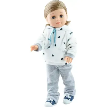 Panenka Realistická panenka Emma v bílé mikině se srdíčky od f. Paola Reina (Panenka Soy Tú 42 cm )