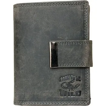 Peněženka Šedá kožená peněženka Born to be wild z přírodní kůže (se škorpionem)