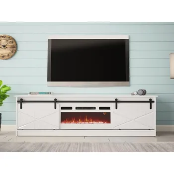 Televizní stolek TV skříňka Sarinero s krbem, Barva: bílá / bílá lesk, Krb: bílý MIRJAN 5903211319815