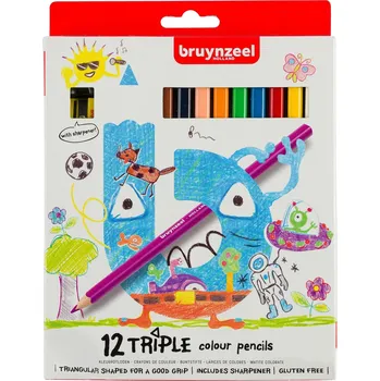 Pastelka bruynzeel 60119012 Trojhranné pastelky Triple +4 - sada 12 barev + ořezávátko