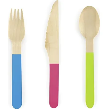 Party nádobí PartyDeco Dřevěné příbory mix barev, 18 ks