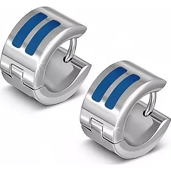 Náušnice Lesklé stříbrné náušnice z oceli, kruhy s modrými pásy