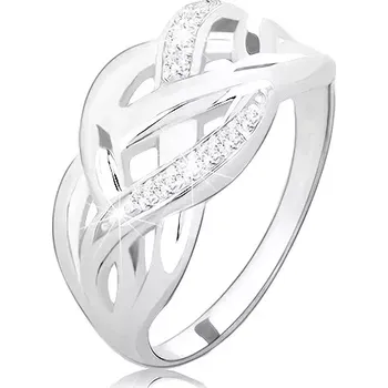 Prsten Stříbrný prsten 925, propletené hladké a zirkonové linie, vysoký lesk - Velikost: 66