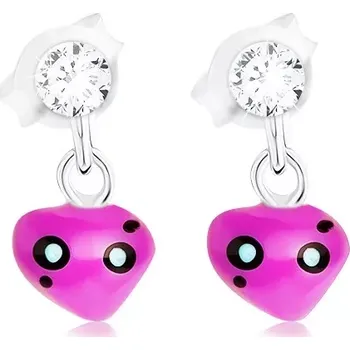 Náušnice Náušnice - stříbro 925, asymetrické srdíčko ve fialové barvě, krystal Swarovski