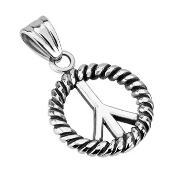 Přívěsek Patinovaný přívěsek z oceli točený kruh - Peace