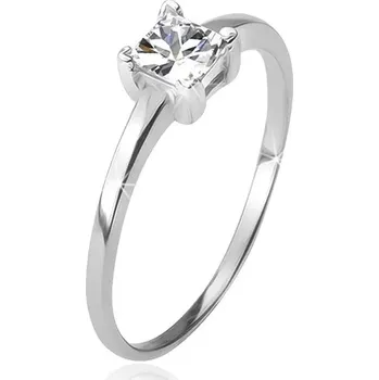 Prsten Prsten ze stříbra 925, čtvercový čirý kamínek v kotlíku - Velikost: 53