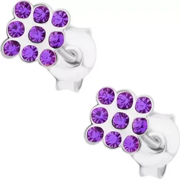 Náušnice Puzetové náušnice, stříbro 925, drobné fialové krystalky Swarovski - čtverec