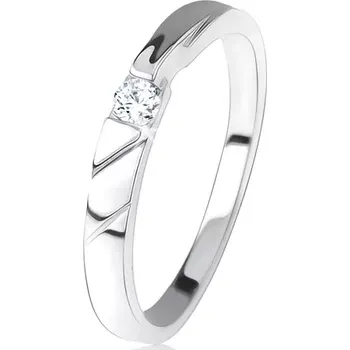 Prsten Lesklý prsten, čirý zirkon uprostřed, ozdobné výřezy, stříbro 925 - Velikost: 62