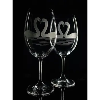 Sklenice sklenice 2 ks Lara 450ml na víno, s rytinou labutí - ručně ryté (broušené) dárek z lásky, dárková krabička