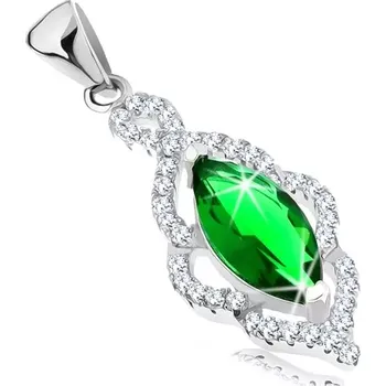 Přívěsek Přívěsek ze stříbra 925, zelené zirkonové zrno, třpytivý lístek ze zirkonů