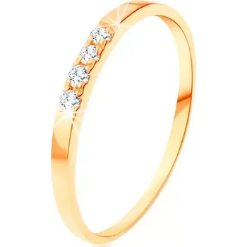 Prsten Zlatý prsten 585 - linie čtyř čirých briliantů, tenká lesklá ramena - Velikost: 52
