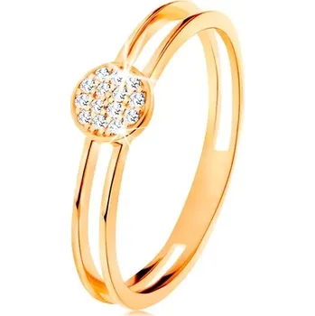 Prsten Prsten ve žlutém zlatě 585, tenká zdvojená ramena, kruh s čirými zirkony - Velikost: 52