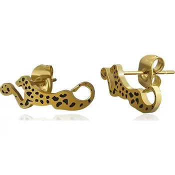 Náušnice Ocelové náušnice zlaté barvy - ležící leopard s černými skvrnami