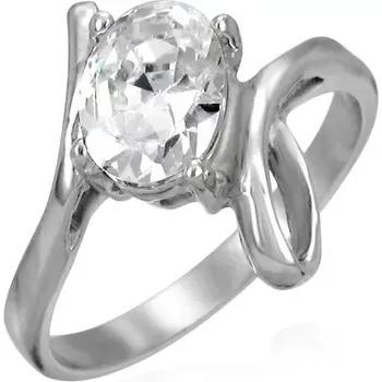 Prsten Prsten z oceli 316L s velkým čirým zirkonem a smyčkou - Velikost: 51