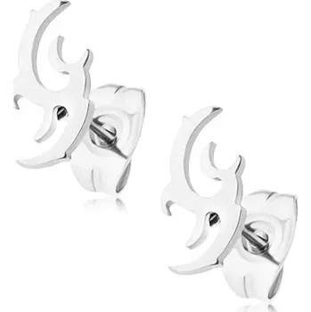 Náušnice Ocelové náušnice stříbrné barvy, motiv tribal, puzetové zapínání