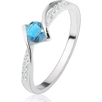 Prsten Prsten ze stříbra 925 - zvlněné linie, modrý zirkon, čiré zirkonové pásky - Velikost: 52