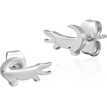 Náušnice Ocelové náušnice stříbrné barvy, drobný lesklý krokodýl, puzetky