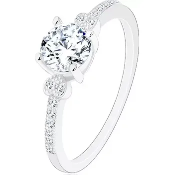 Prsten Stříbrný prsten 925, blýskavý kulatý zirkon, srdíčka po stranách - Velikost: 56