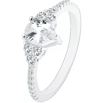 Prsten Stříbro 925 - zásnubní prsten, vroubkované okraje se zirkonky, blýskavá čirá slza - Velikost: 64