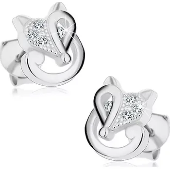 Náušnice Šperky Eshop Stříbrné 925 náušnice - liška zdobená zirkonky čiré barvy, puzetky
